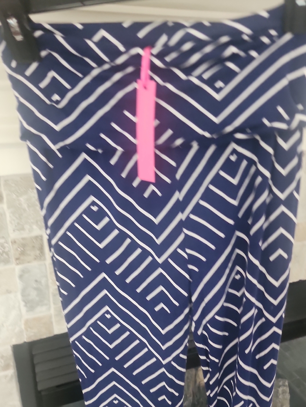 Macbeth Collection by Margaret Josephs Navy and White Chevron Wide-Leg Pants